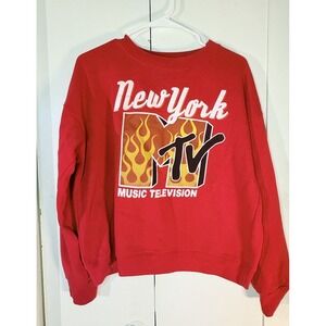 MTV Logo New York Long Sleeve Crewneck Sweater Sweatshirt M Old School Retro 80s